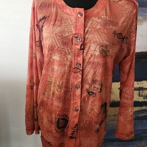 Chico’s Design Women’s Sheer Blouse Button 3/4” Sleeve Size 2 Missing Tag